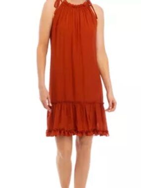 Robbie Bee Rust Orange Tie-Shoulder Gauze Dress